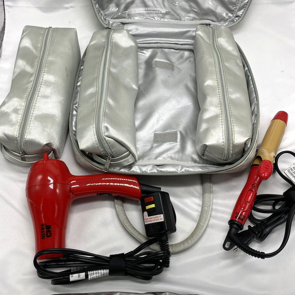 Ultra CHI Professional Travel Kit w/portable Red Blow Dryer Curling Iron & bag